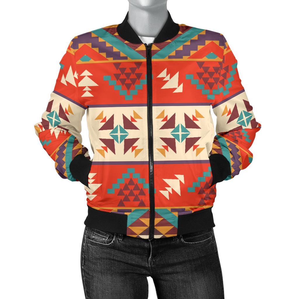 Aztec Red Print Pattern Women Casual Bomber Jacket