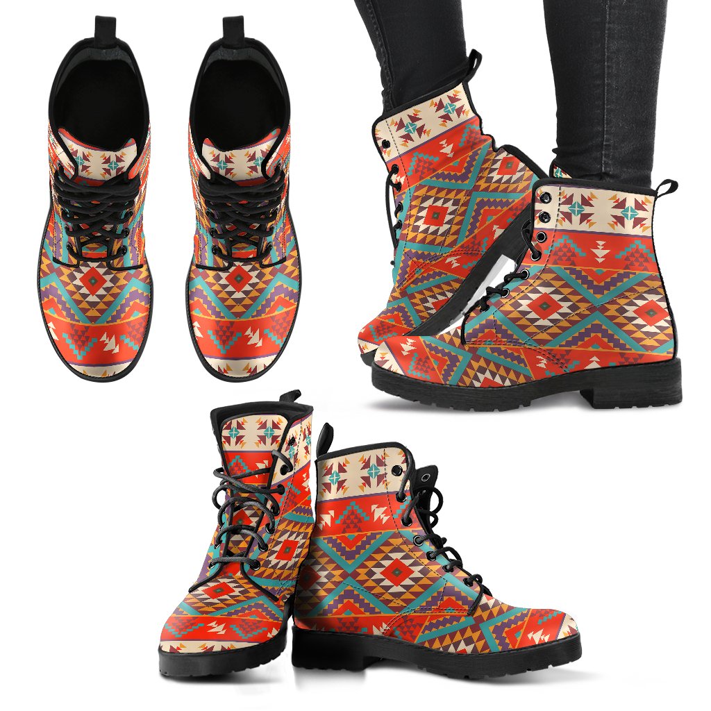 Aztec Red Print Pattern Women Leather Boots-JTAMIGO.COM
