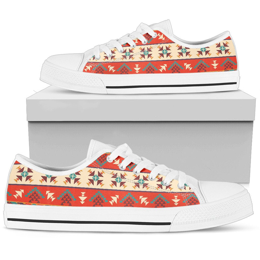 Aztec Red Print Pattern Women Low Top Shoes