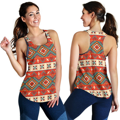 Aztec Red Print Pattern Women Racerback Tank Top
