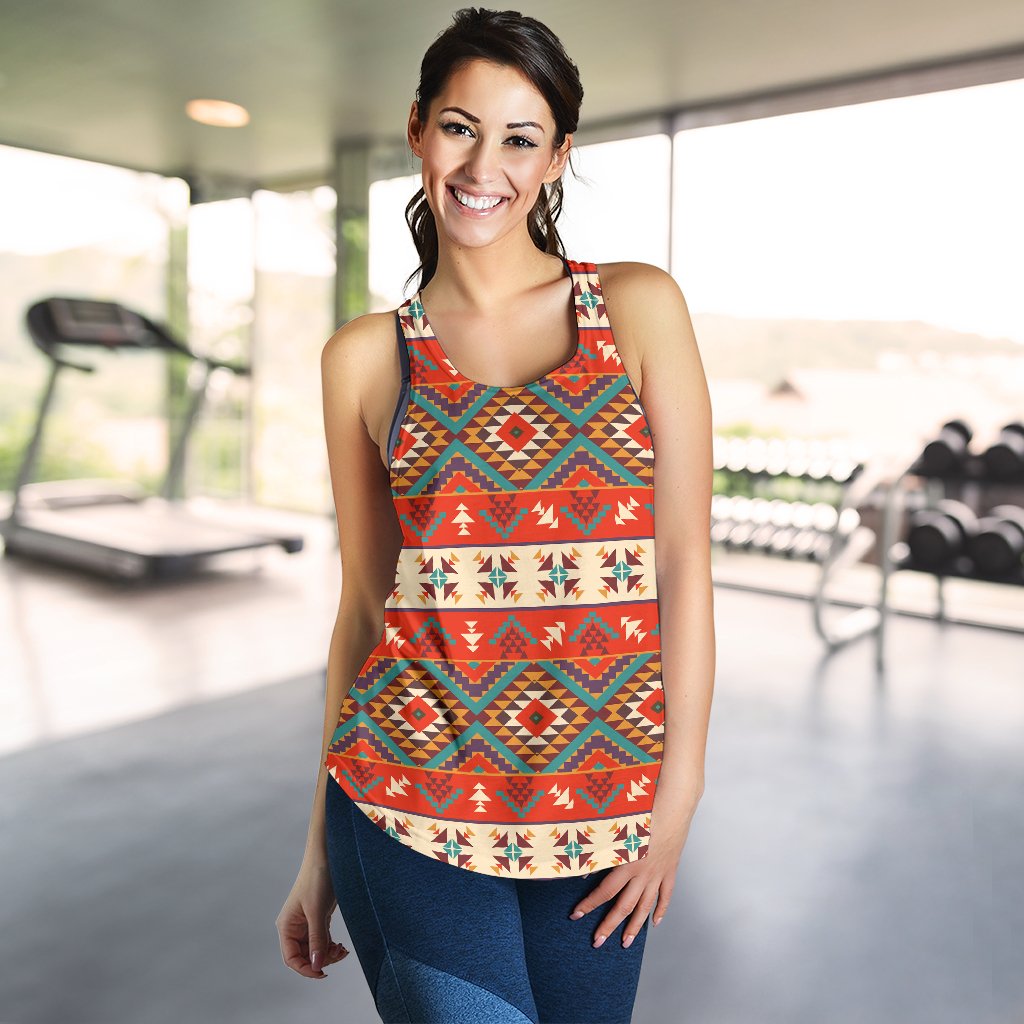 Aztec Red Print Pattern Women Racerback Tank Top