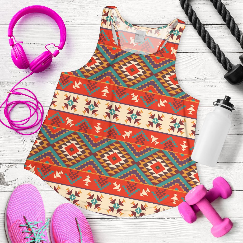 Aztec Red Print Pattern Women Racerback Tank Top