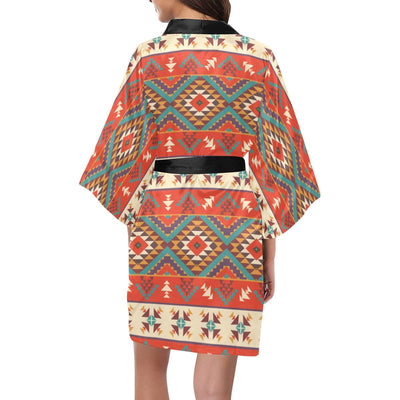 Aztec Red Print Pattern Women Short Kimono Robe