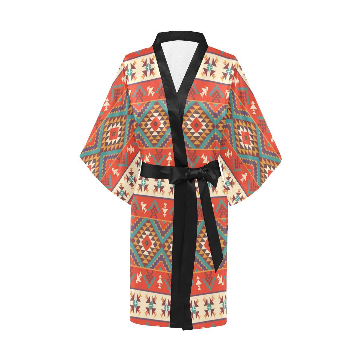 Aztec Red Print Pattern Women Short Kimono Robe