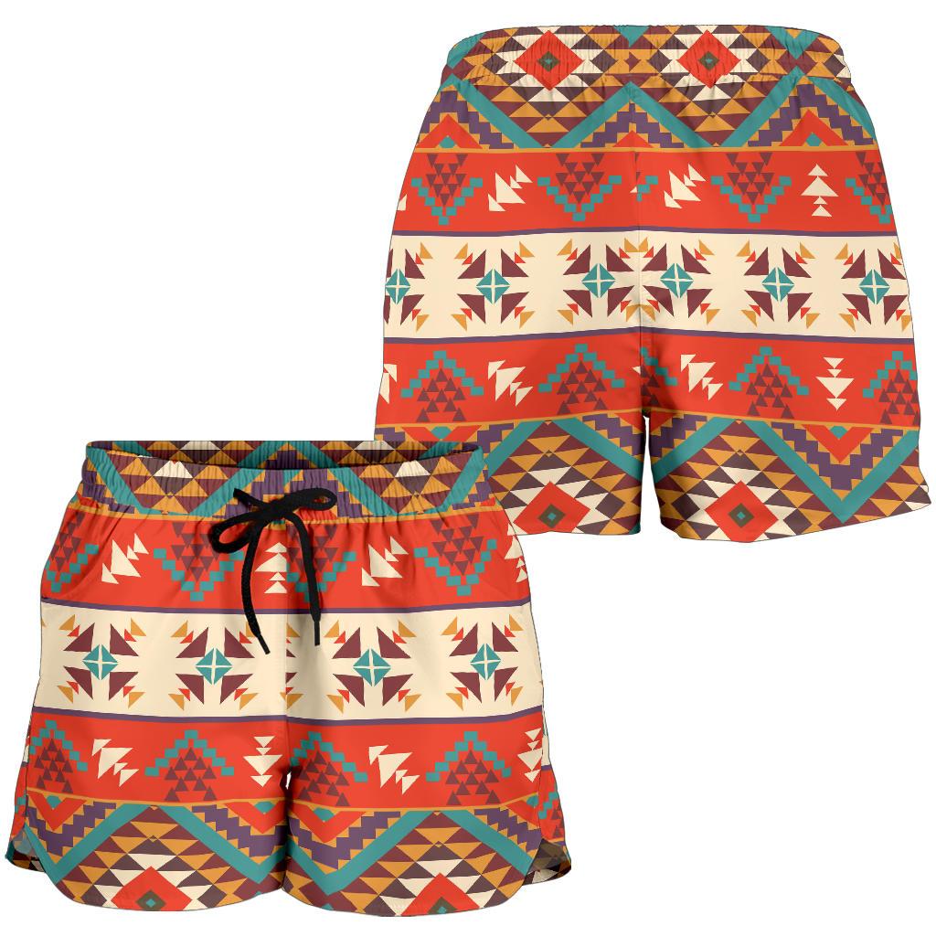 Aztec Red Print Pattern Women Shorts-JTAMIGO.COM