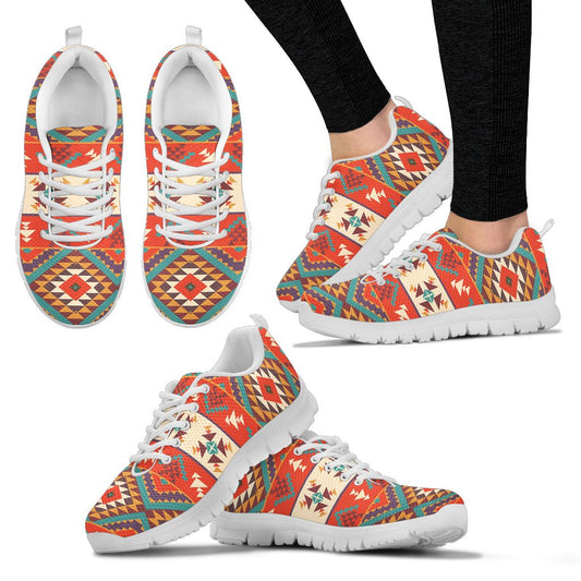 Aztec Red Print Pattern Women Sneakers Shoes