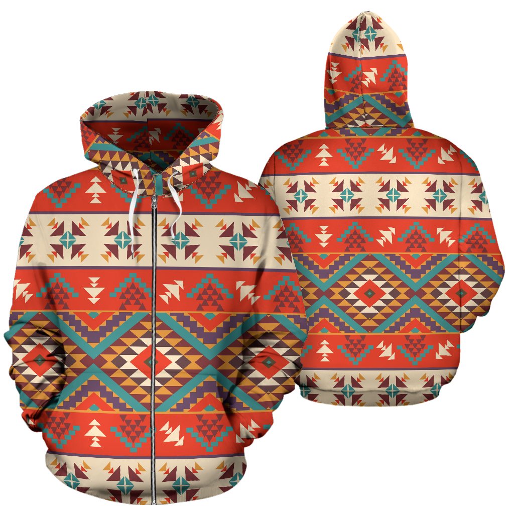 Aztec Red Print Pattern Zip Up Hoodie