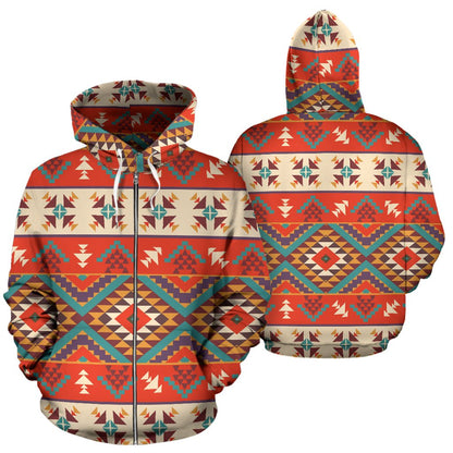 Aztec Red Print Pattern Zip Up Hoodie