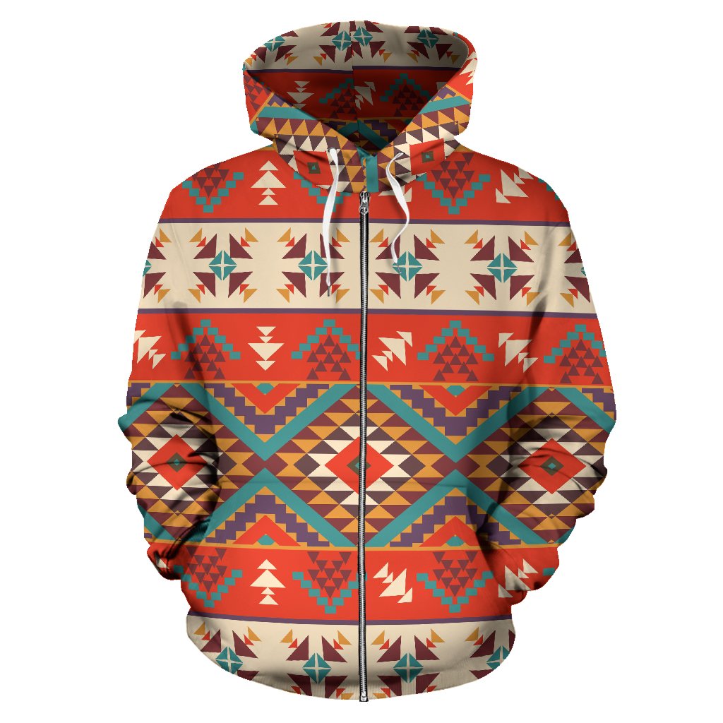 Aztec Red Print Pattern Zip Up Hoodie