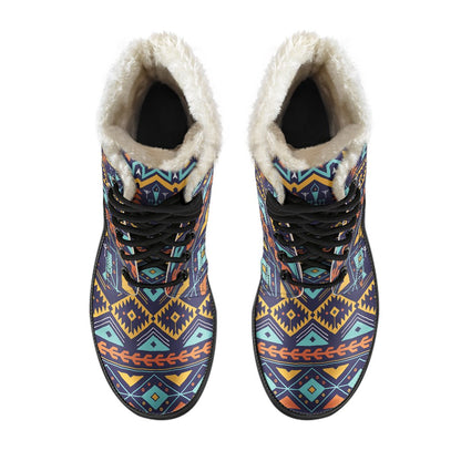 Aztec Style Print Pattern Faux Fur Leather Boots-JTAMIGO.COM
