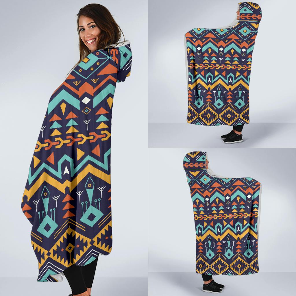 Aztec Style Print Pattern Hooded Blanket-JTAMIGO.COM