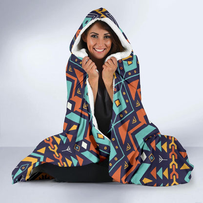 Aztec Style Print Pattern Hooded Blanket-JTAMIGO.COM