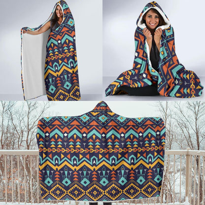 Aztec Style Print Pattern Hooded Blanket-JTAMIGO.COM