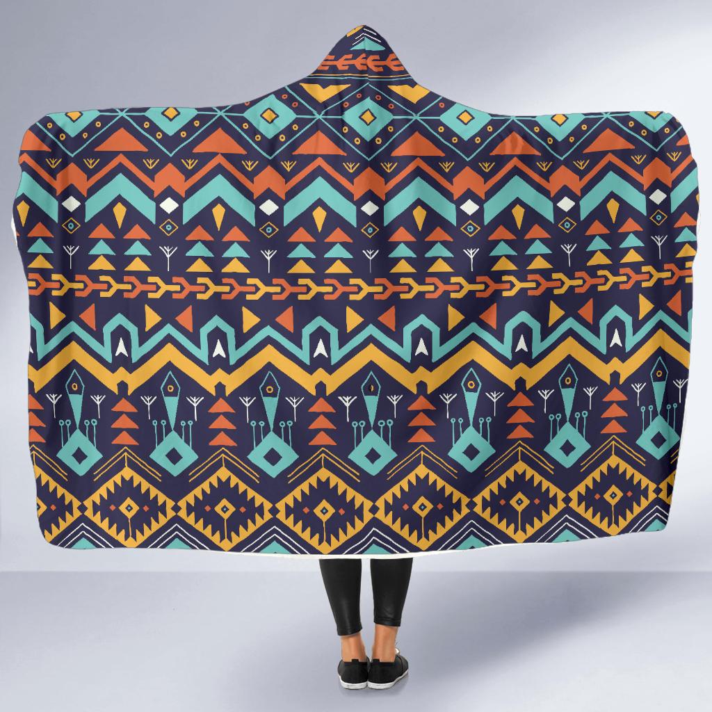 Aztec Style Print Pattern Hooded Blanket-JTAMIGO.COM