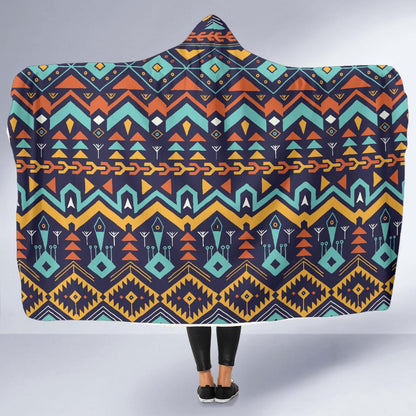 Aztec Style Print Pattern Hooded Blanket-JTAMIGO.COM