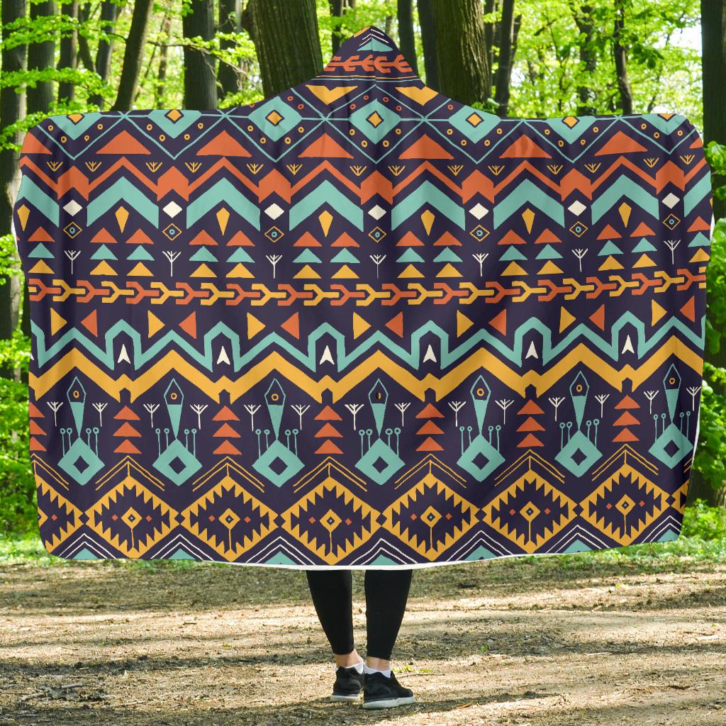 Aztec Style Print Pattern Hooded Blanket-JTAMIGO.COM