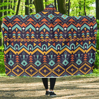 Aztec Style Print Pattern Hooded Blanket-JTAMIGO.COM