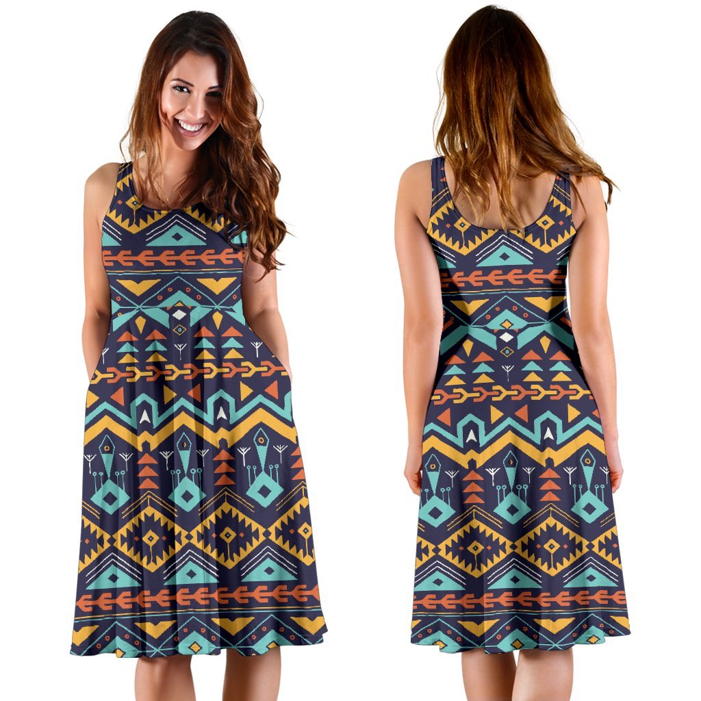 Aztec Style Print Pattern Sleeveless Dress