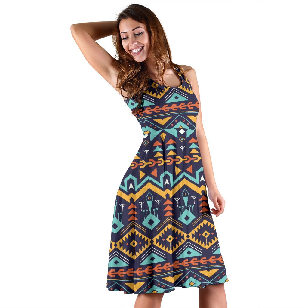 Aztec Style Print Pattern Sleeveless Dress