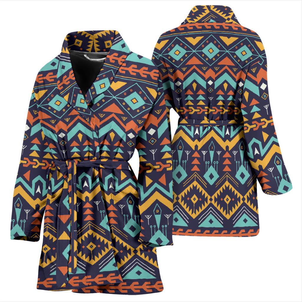 Aztec Style Print Pattern Women Bath Robe-JTAMIGO.COM