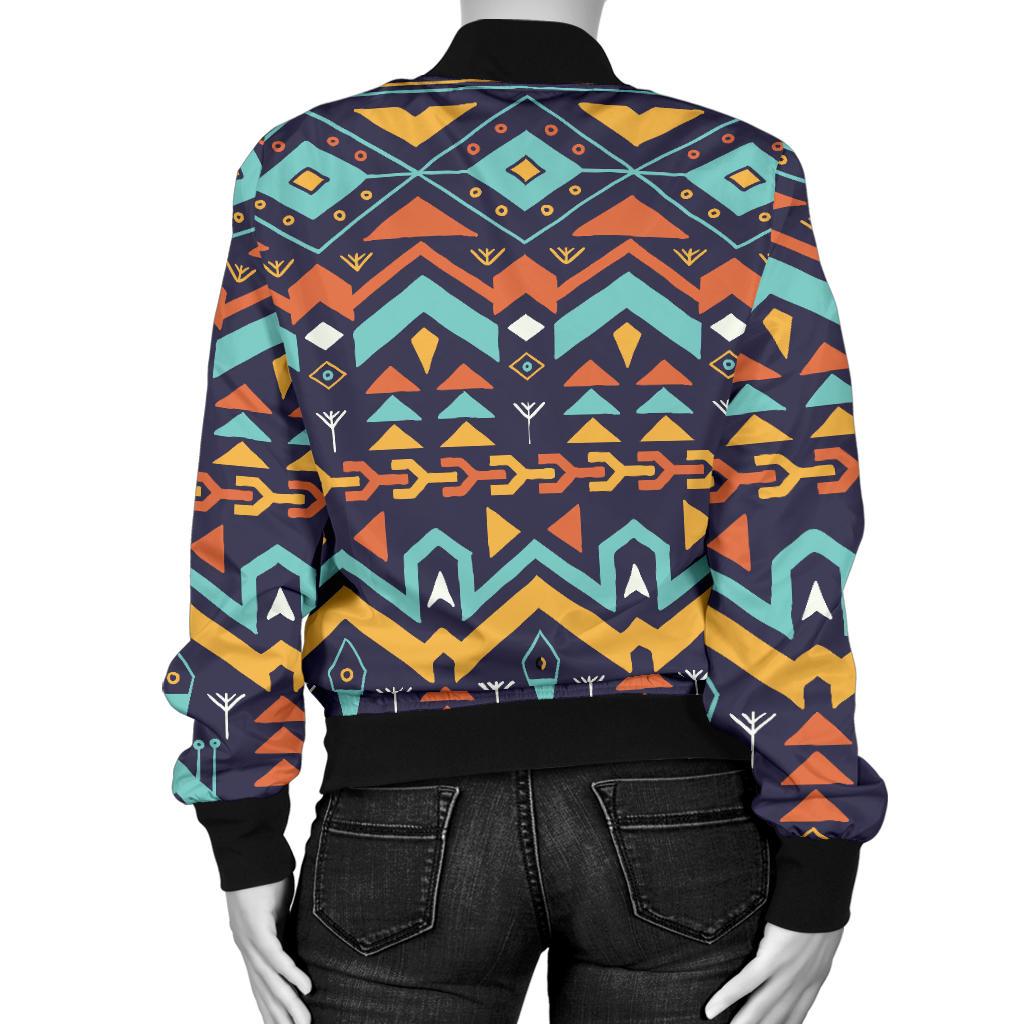 Aztec Style Print Pattern Women Casual Bomber Jacket