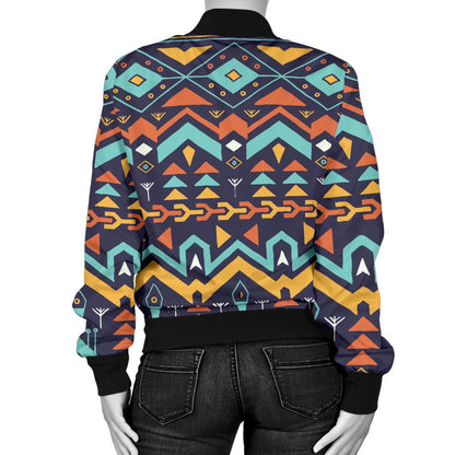 Aztec Style Print Pattern Women Casual Bomber Jacket