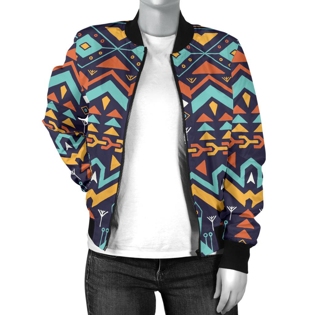 Aztec Style Print Pattern Women Casual Bomber Jacket