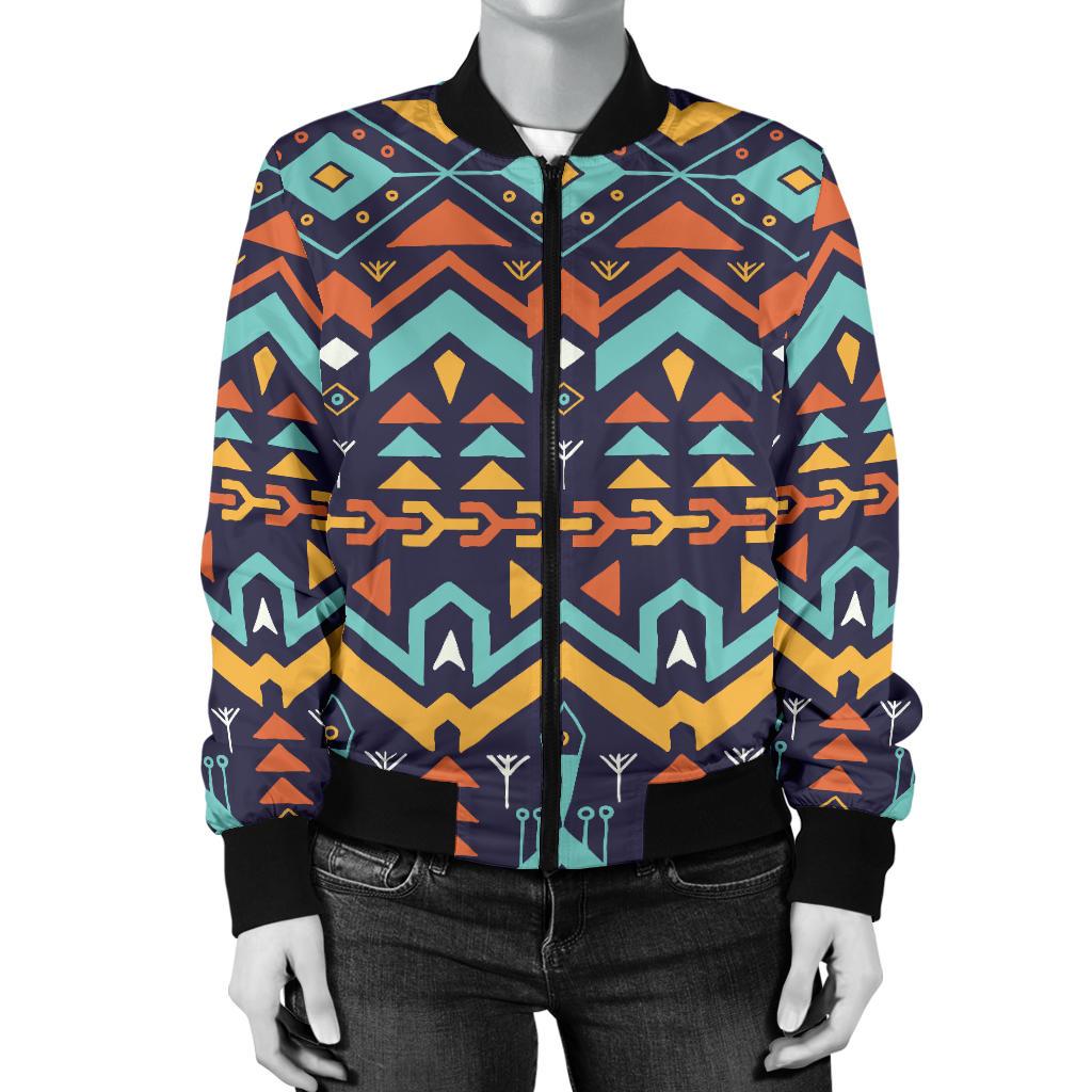 Aztec Style Print Pattern Women Casual Bomber Jacket