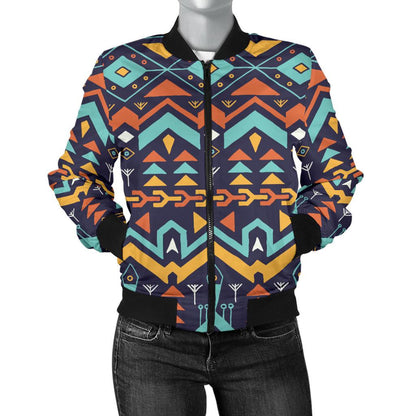 Aztec Style Print Pattern Women Casual Bomber Jacket