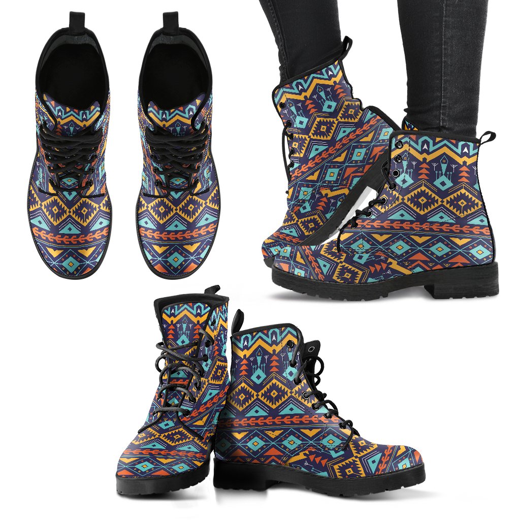 Aztec Style Print Pattern Women Leather Boots-JTAMIGO.COM