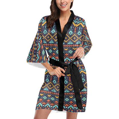 Aztec Style Print Pattern Women Short Kimono Robe