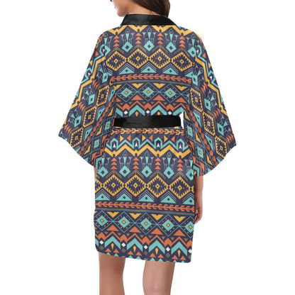 Aztec Style Print Pattern Women Short Kimono Robe