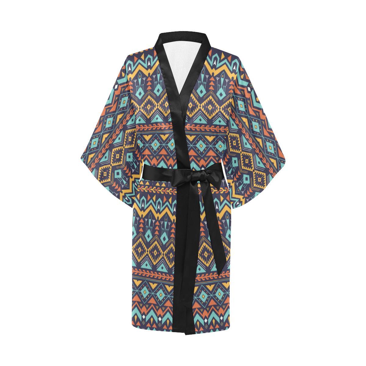 Aztec Style Print Pattern Women Short Kimono Robe