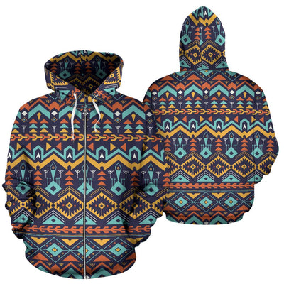 Aztec Style Print Pattern Zip Up Hoodie