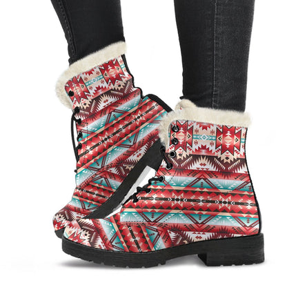 Aztec Western Style Print Pattern Faux Fur Leather Boots-JTAMIGO.COM