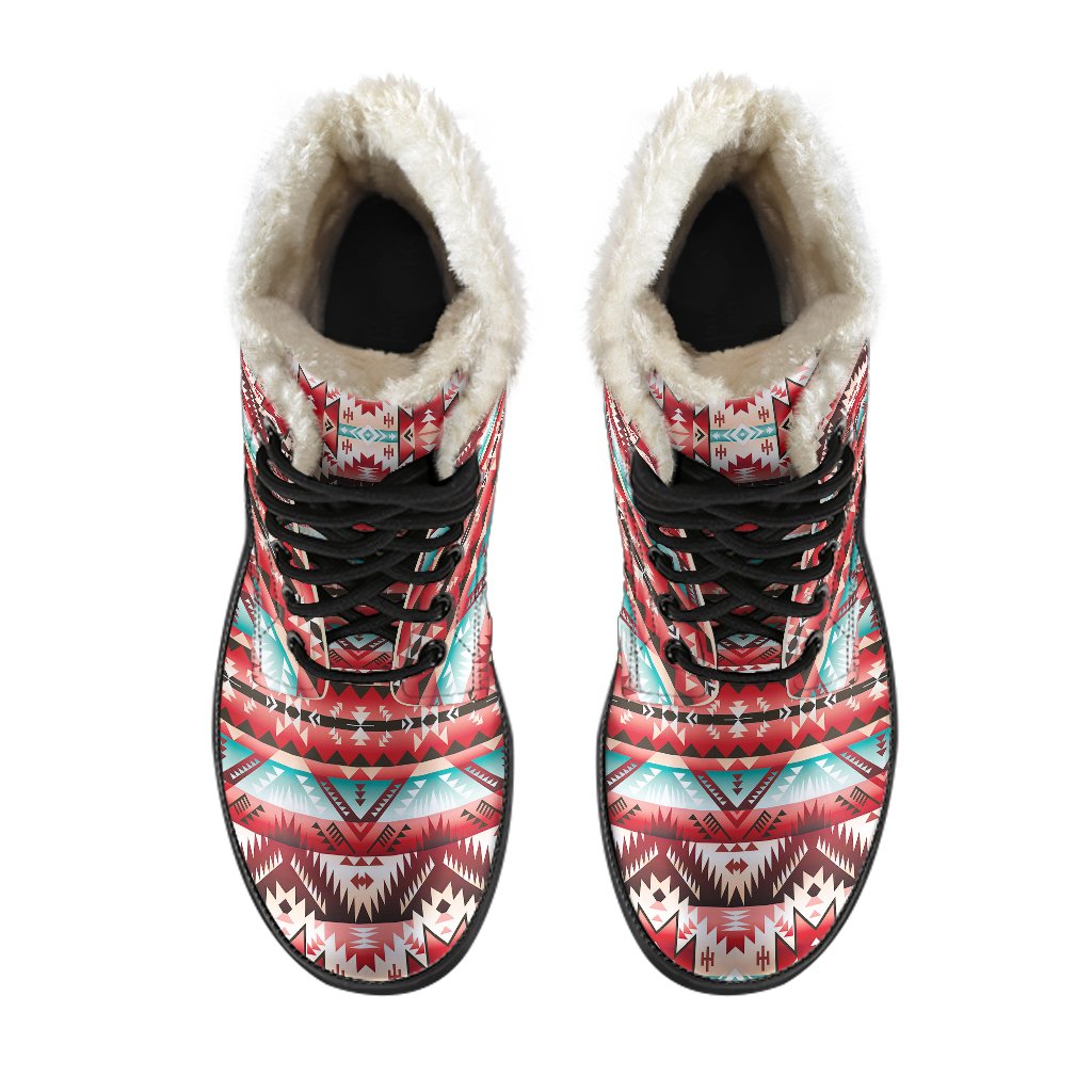 Aztec Western Style Print Pattern Faux Fur Leather Boots-JTAMIGO.COM
