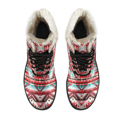 Aztec Western Style Print Pattern Faux Fur Leather Boots-JTAMIGO.COM