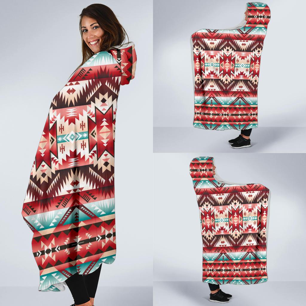 Aztec Western Style Print Pattern Hooded Blanket-JTAMIGO.COM