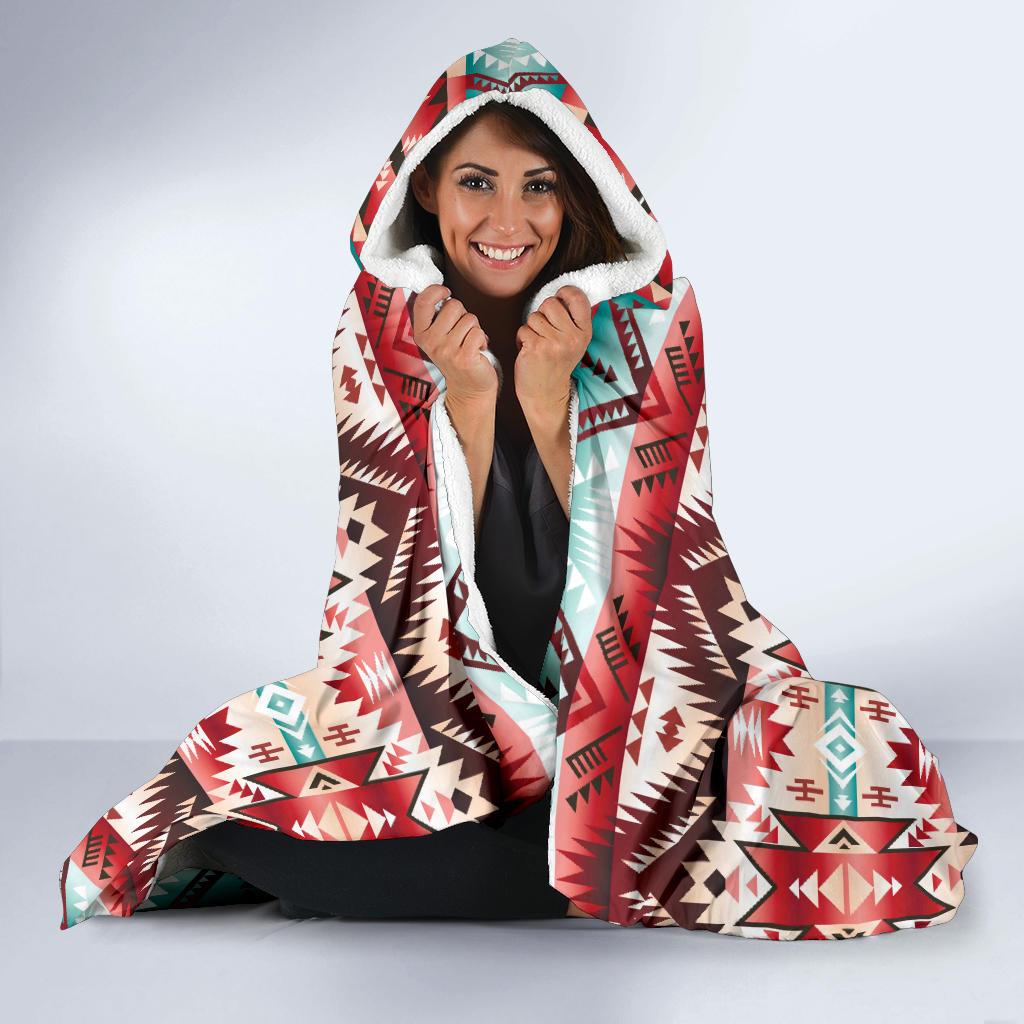 Aztec Western Style Print Pattern Hooded Blanket-JTAMIGO.COM