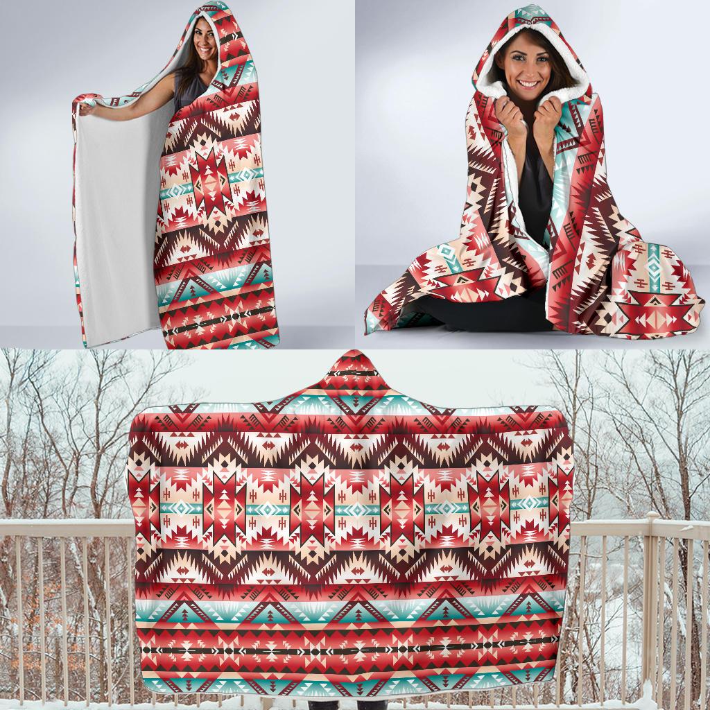 Aztec Western Style Print Pattern Hooded Blanket-JTAMIGO.COM