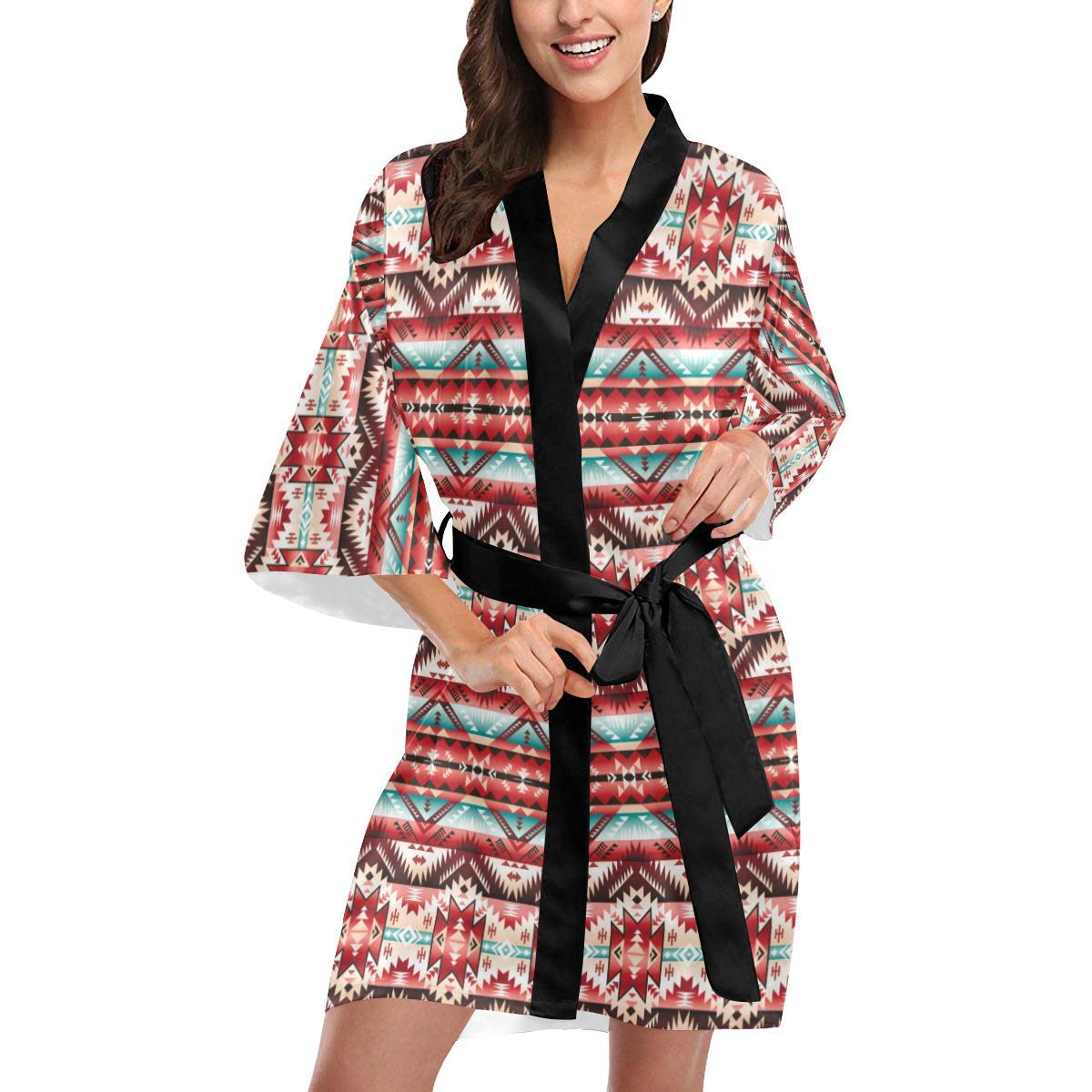 Aztec Western Style Print Pattern Women Short Kimono Robe