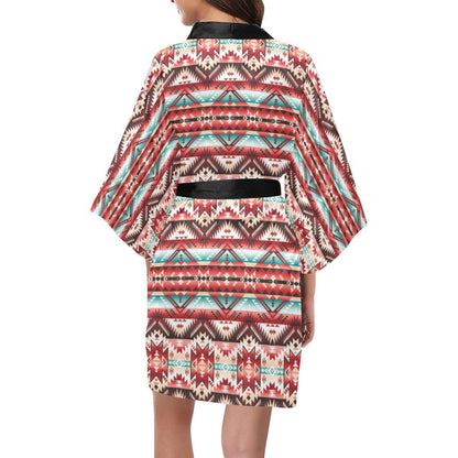 Aztec Western Style Print Pattern Women Short Kimono Robe