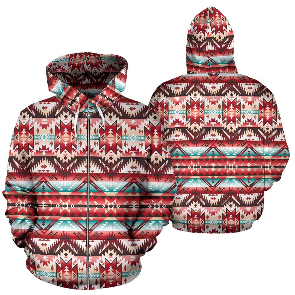 Aztec Western Style Print Pattern Zip Up Hoodie