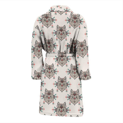 Aztec Wolf Pattern Print Design 01 Men Bathrobe-JORJUNE.COM