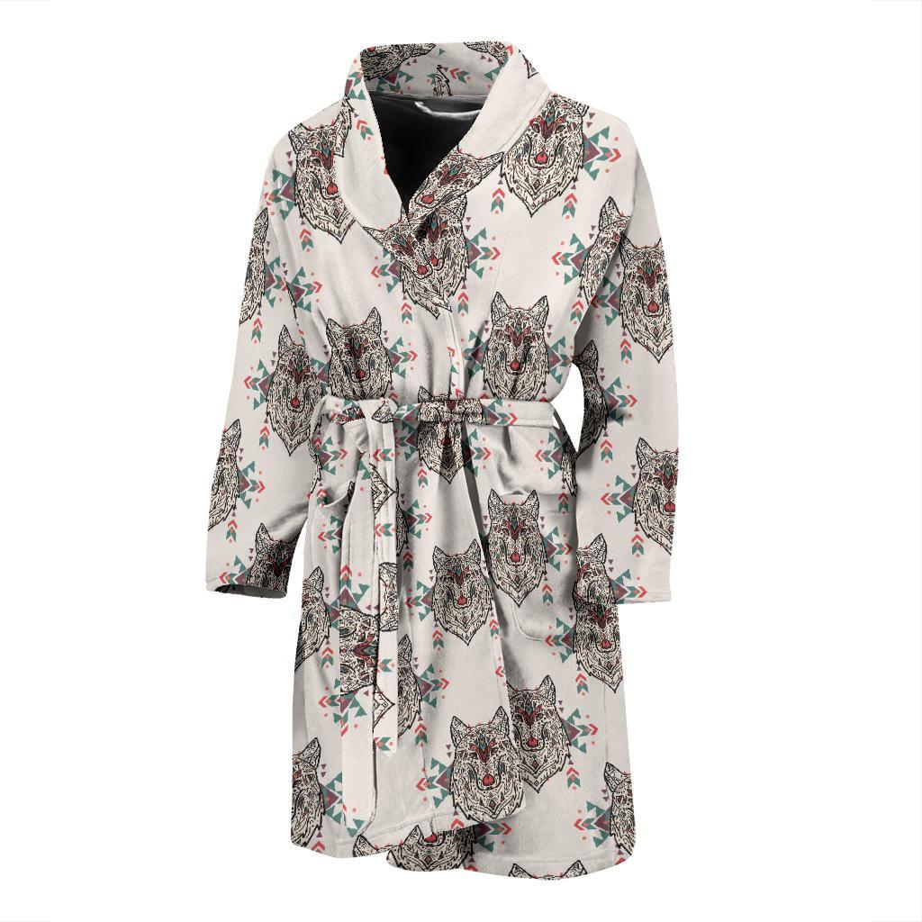 Aztec Wolf Pattern Print Design 01 Men Bathrobe-JORJUNE.COM
