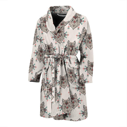 Aztec Wolf Pattern Print Design 01 Men Bathrobe-JORJUNE.COM