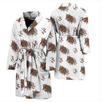Aztec Wolf Pattern Print Design 02 Men Bathrobe-JORJUNE.COM