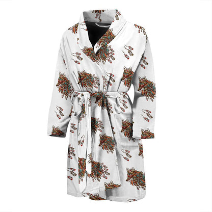 Aztec Wolf Pattern Print Design 02 Men Bathrobe-JORJUNE.COM
