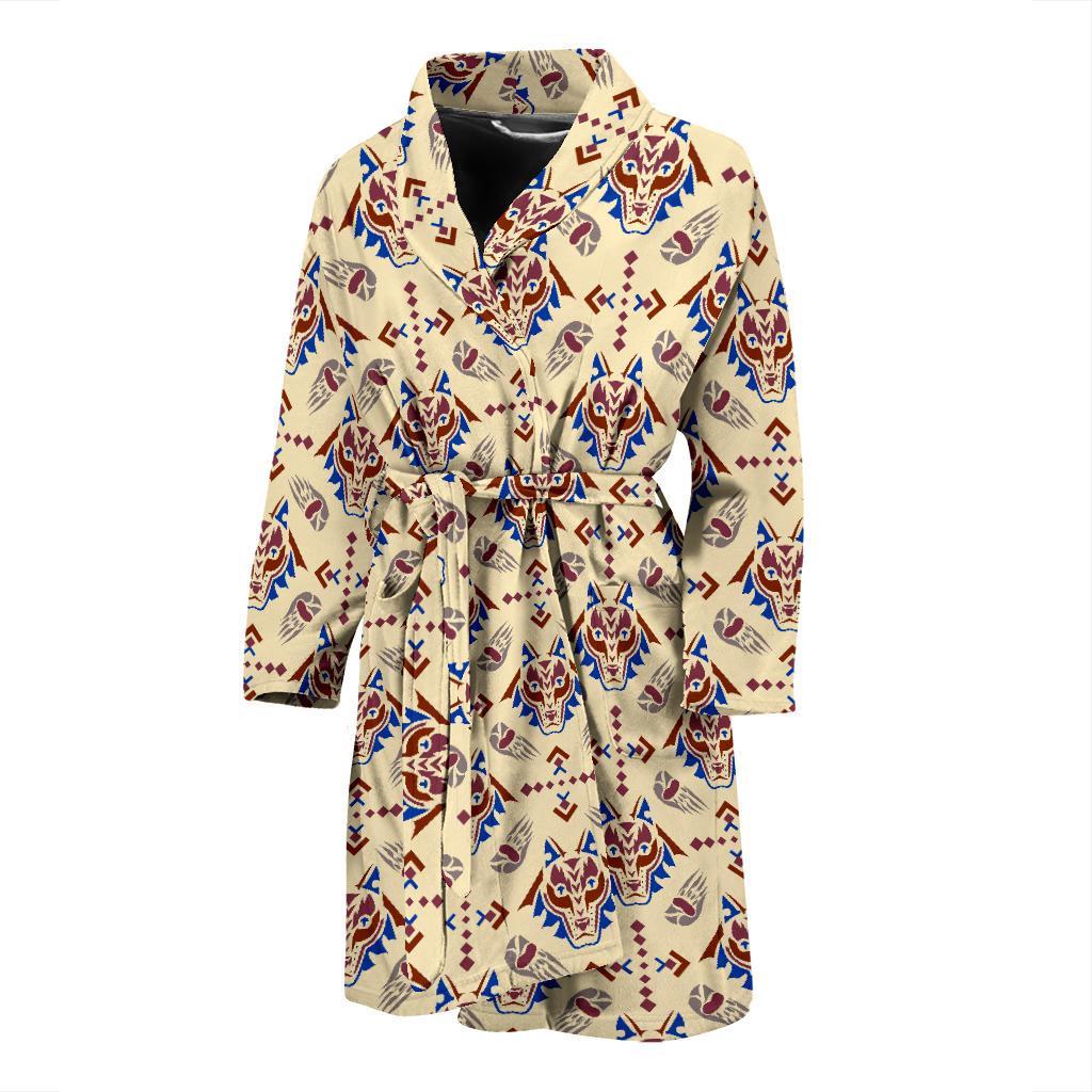 Aztec Wolf Pattern Print Design 03 Men Bathrobe-JORJUNE.COM