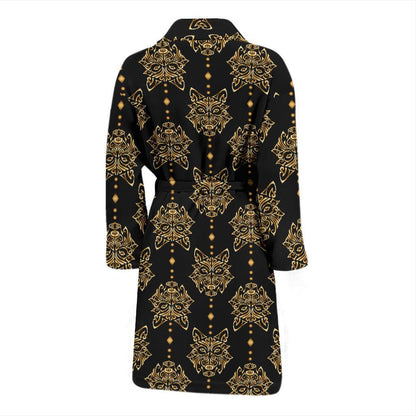 Aztec Wolf Pattern Print Design 04 Men Bathrobe-JORJUNE.COM